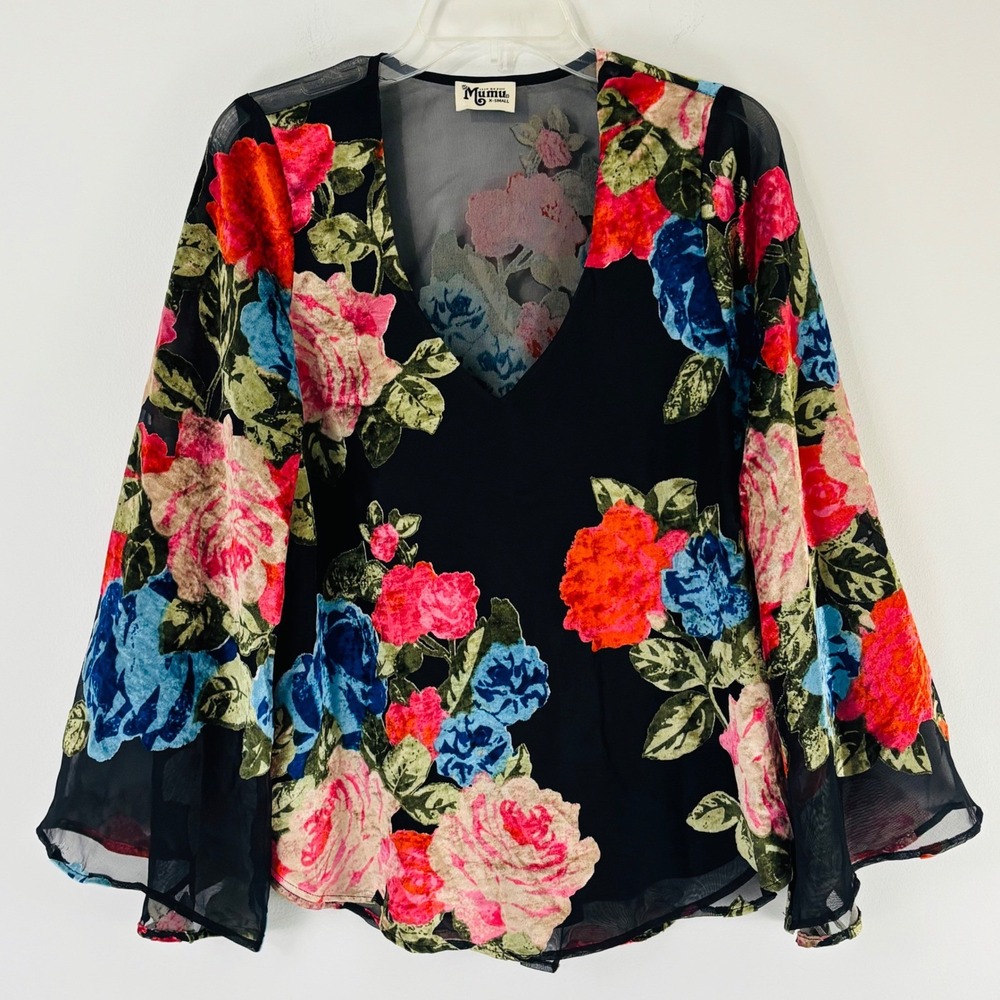 Show Me Your MuMu Hippie Dippie Midnight Fiesta Floral Velvet Burnout Blouse XS